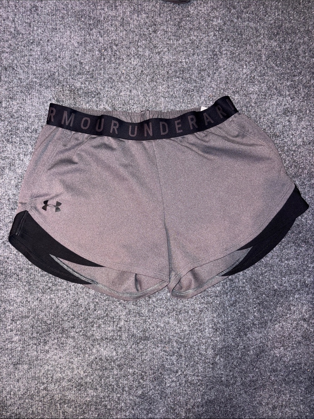 Under Armour Women's Light Gray Athletic Shorts with Black Trim